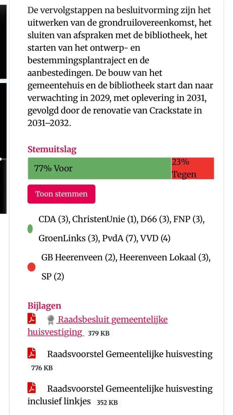 Raadsbesluit Gemeentehuis Heerenveen